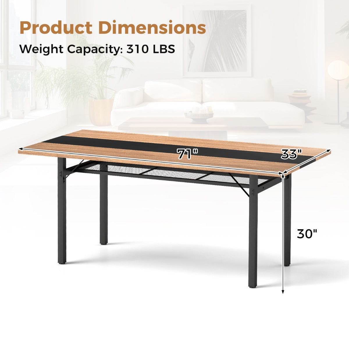 180 cm Dining Table for 6-8 People with Heavy-Duty Metal Frame-Natural