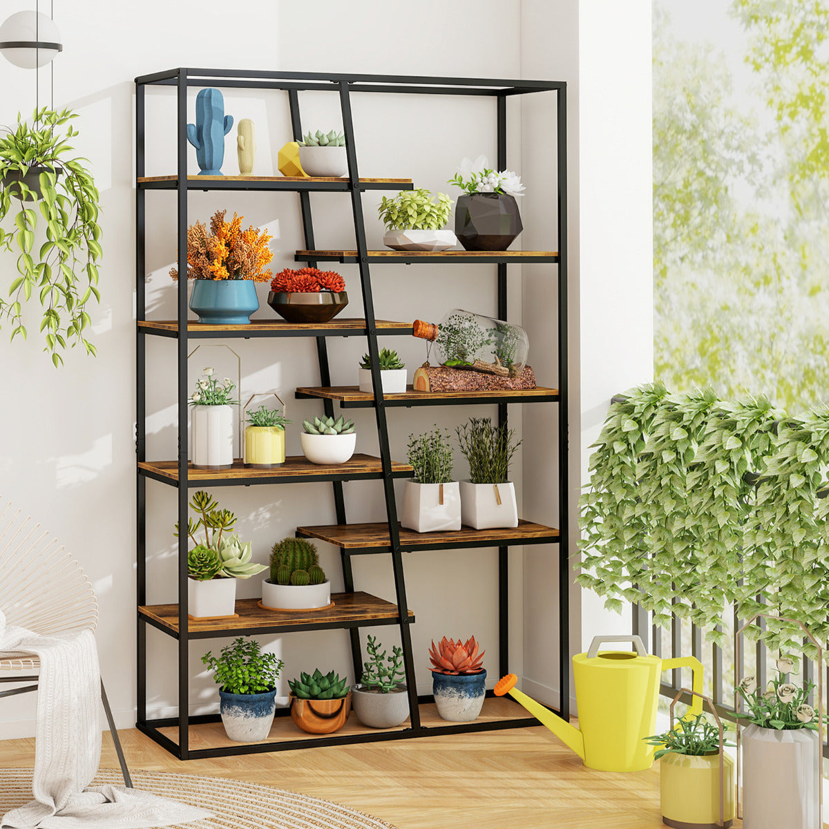 180 cm Tall Bookshelf with Heavy-duty Metal Frame-Rustic Brown