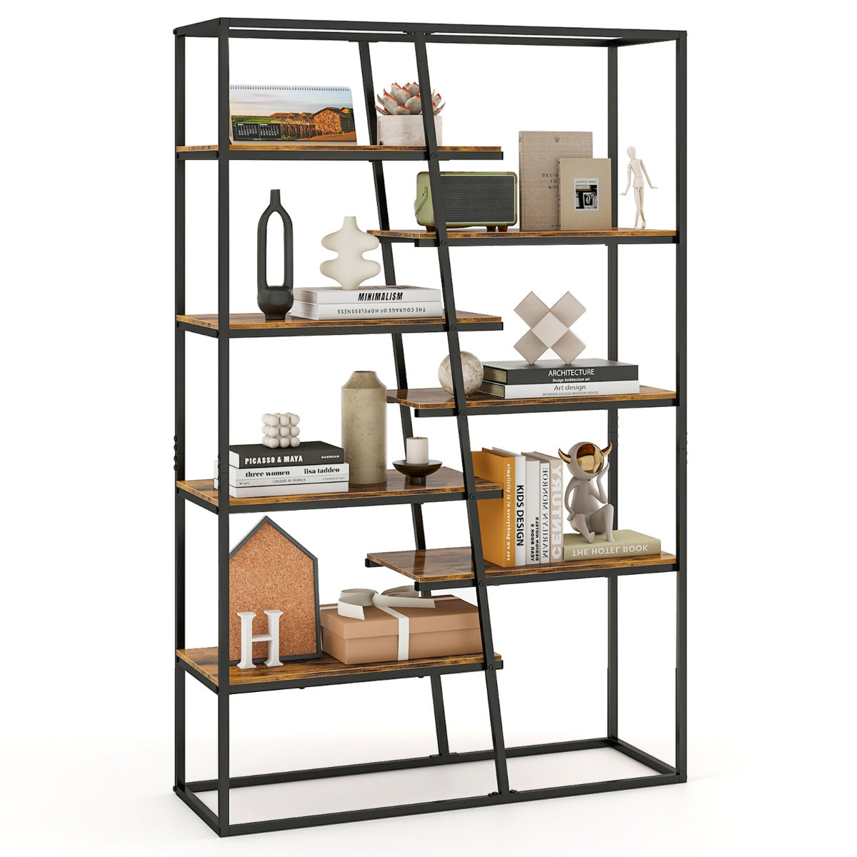 180 cm Tall Bookshelf with Heavy-duty Metal Frame-Rustic Brown