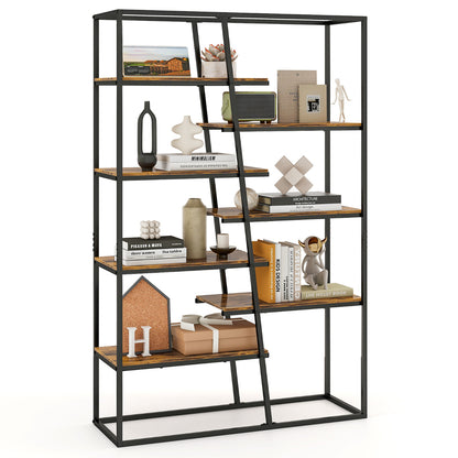 180 cm Tall Bookshelf with Heavy-duty Metal Frame-Rustic Brown