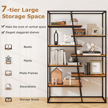 180 cm Tall Bookshelf with Heavy-duty Metal Frame-Rustic Brown