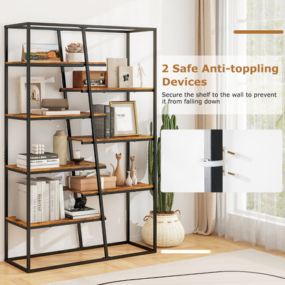 180 cm Tall Bookshelf with Heavy-duty Metal Frame-Rustic Brown