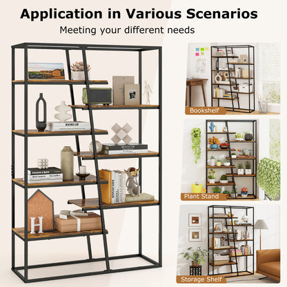 180 cm Tall Bookshelf with Heavy-duty Metal Frame-Rustic Brown