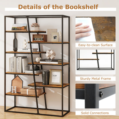 180 cm Tall Bookshelf with Heavy-duty Metal Frame-Rustic Brown