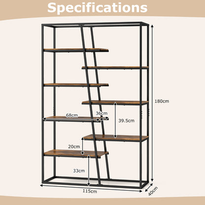 180 cm Tall Bookshelf with Heavy-duty Metal Frame-Rustic Brown