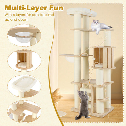 180 cm Tall Cat Tree with Cozy Perch for Indoor Cats and Kittens-Natural
