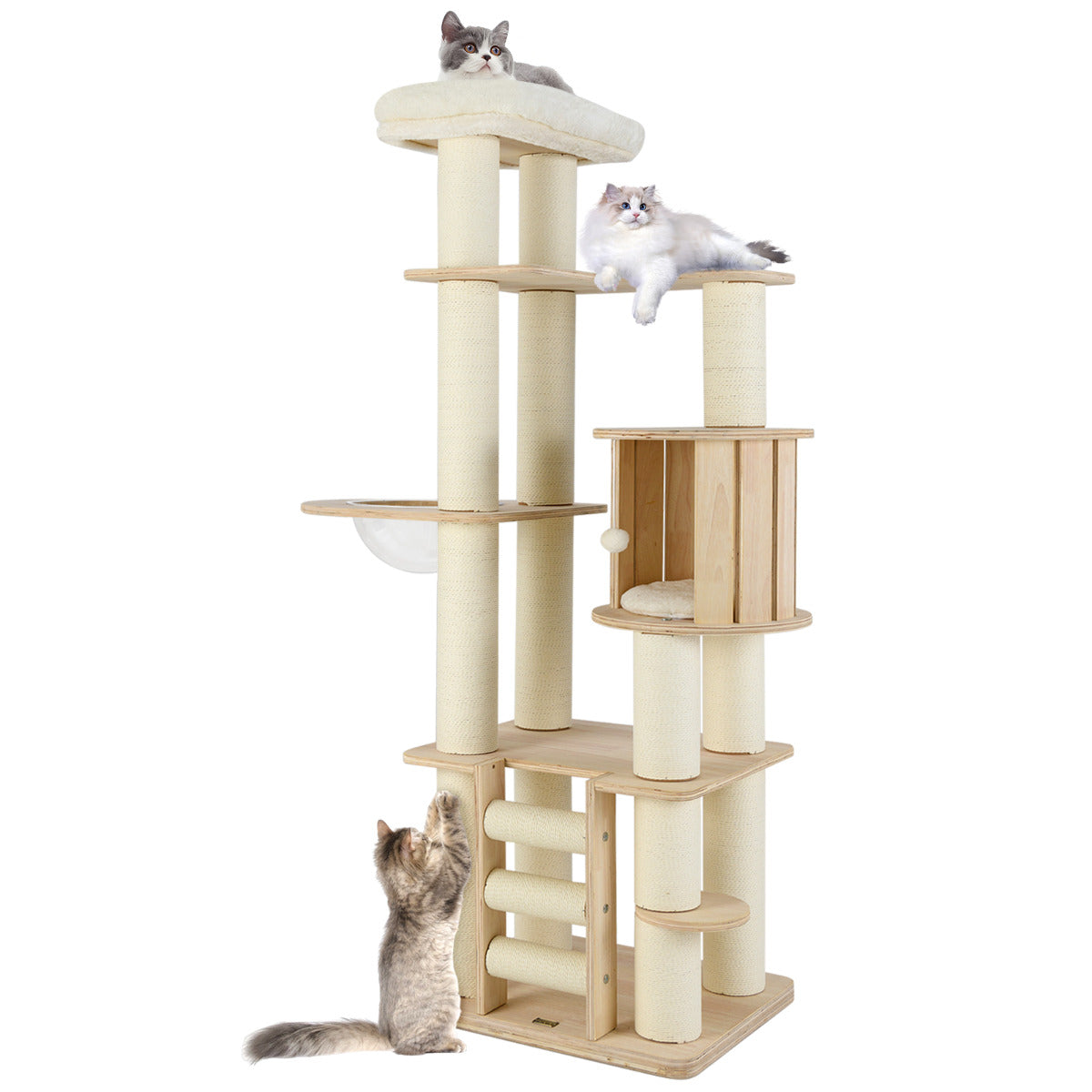 180 cm Tall Cat Tree with Cozy Perch for Indoor Cats and Kittens-Natural