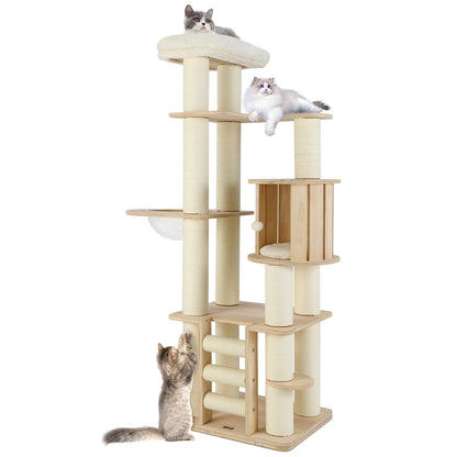 180 cm Tall Cat Tree with Cozy Perch for Indoor Cats and Kittens-Natural