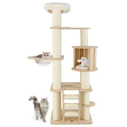 180 cm Tall Cat Tree with Cozy Perch for Indoor Cats and Kittens-Natural