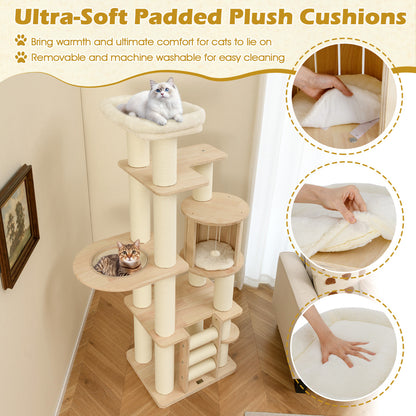 180 cm Tall Cat Tree with Cozy Perch for Indoor Cats and Kittens-Natural