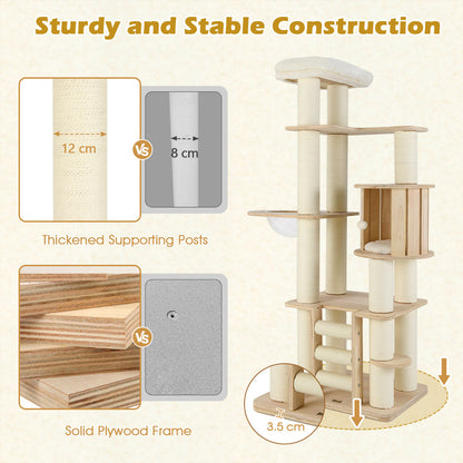 180 cm Tall Cat Tree with Cozy Perch for Indoor Cats and Kittens-Natural