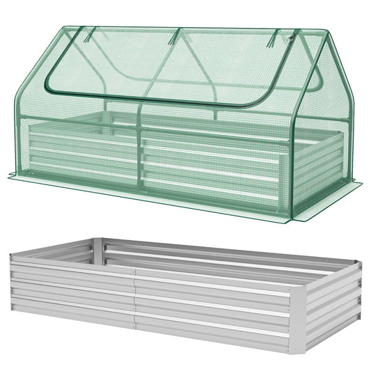 Costway 180 x 90 x 91cm Galvanized Raised Garden Bed with Greenhouse-Green