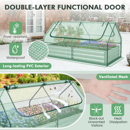 Costway 180 x 90 x 91cm Galvanized Raised Garden Bed with Greenhouse-Green