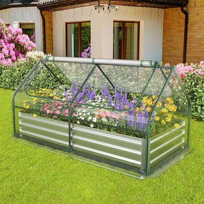 180 x 90 x 91cm Galvanized Raised Garden Bed with Greenhouse-Silver