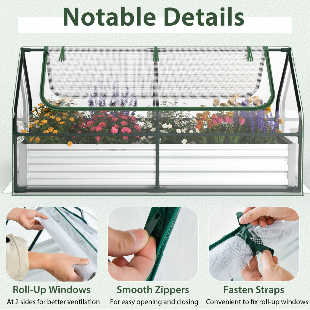 180 x 90 x 91cm Galvanized Raised Garden Bed with Greenhouse-Silver