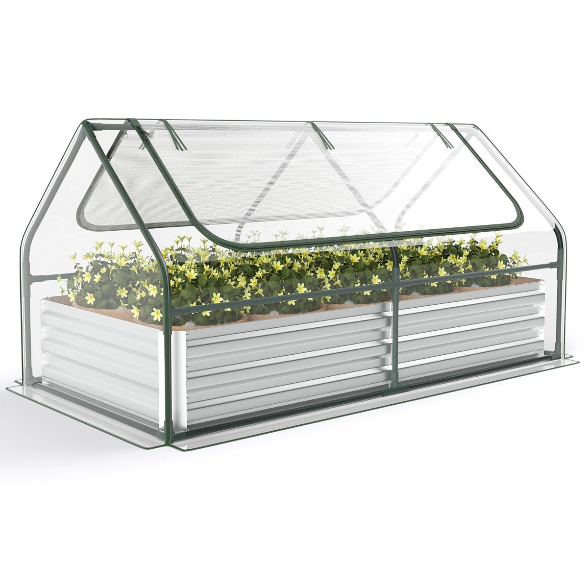 180 x 90 x 91cm Galvanized Raised Garden Bed with Greenhouse-Silver
