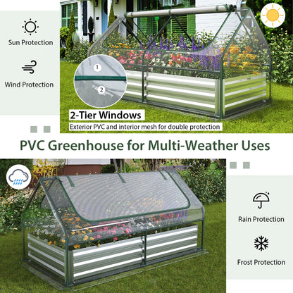 180 x 90 x 91cm Galvanized Raised Garden Bed with Greenhouse-Silver
