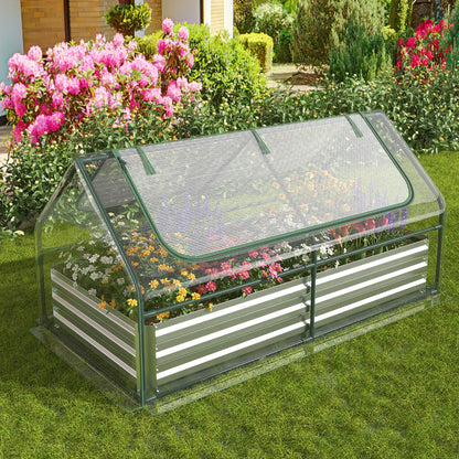 180 x 90 x 91cm Galvanized Raised Garden Bed with Greenhouse-Silver