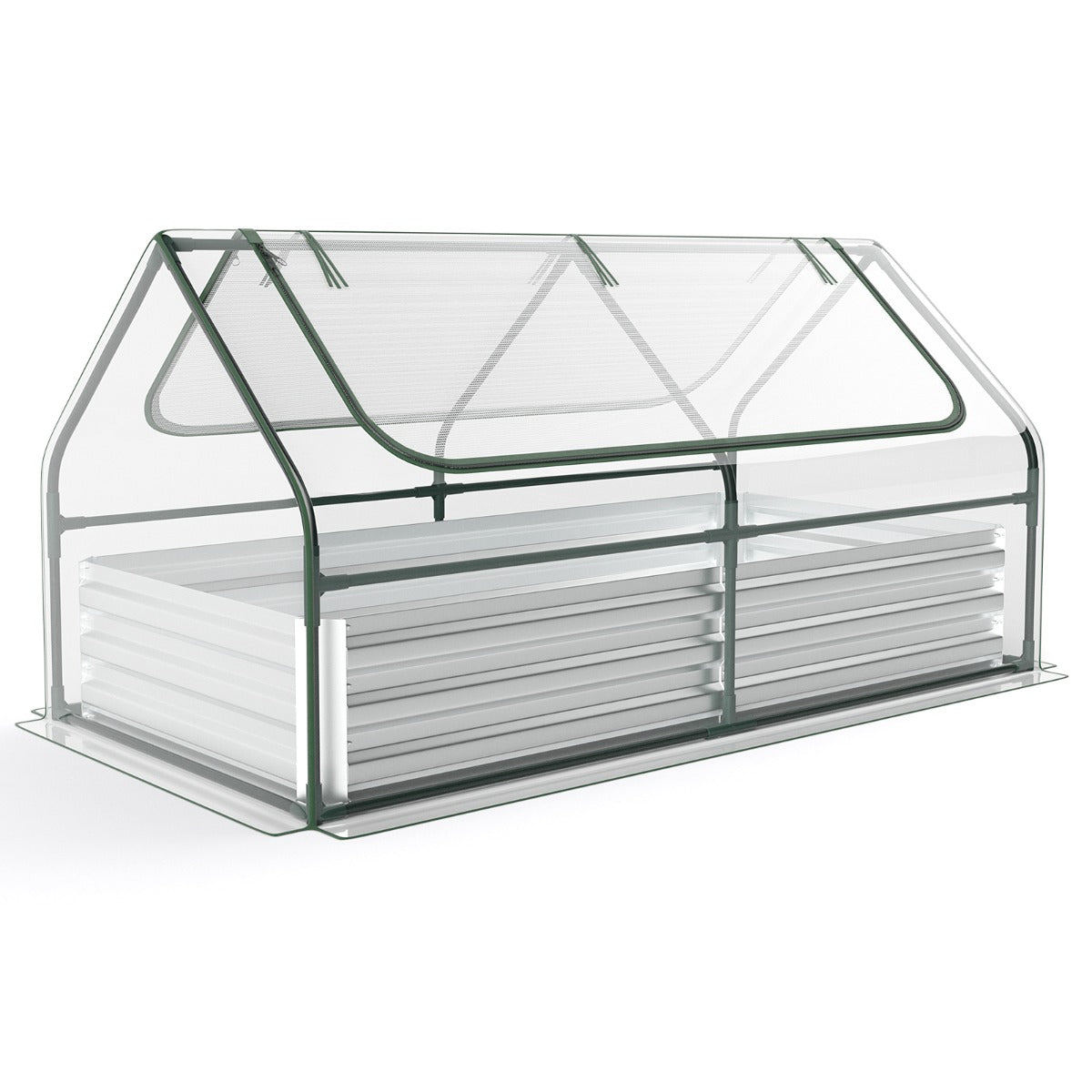 180 x 90 x 91cm Galvanized Raised Garden Bed with Greenhouse-Silver