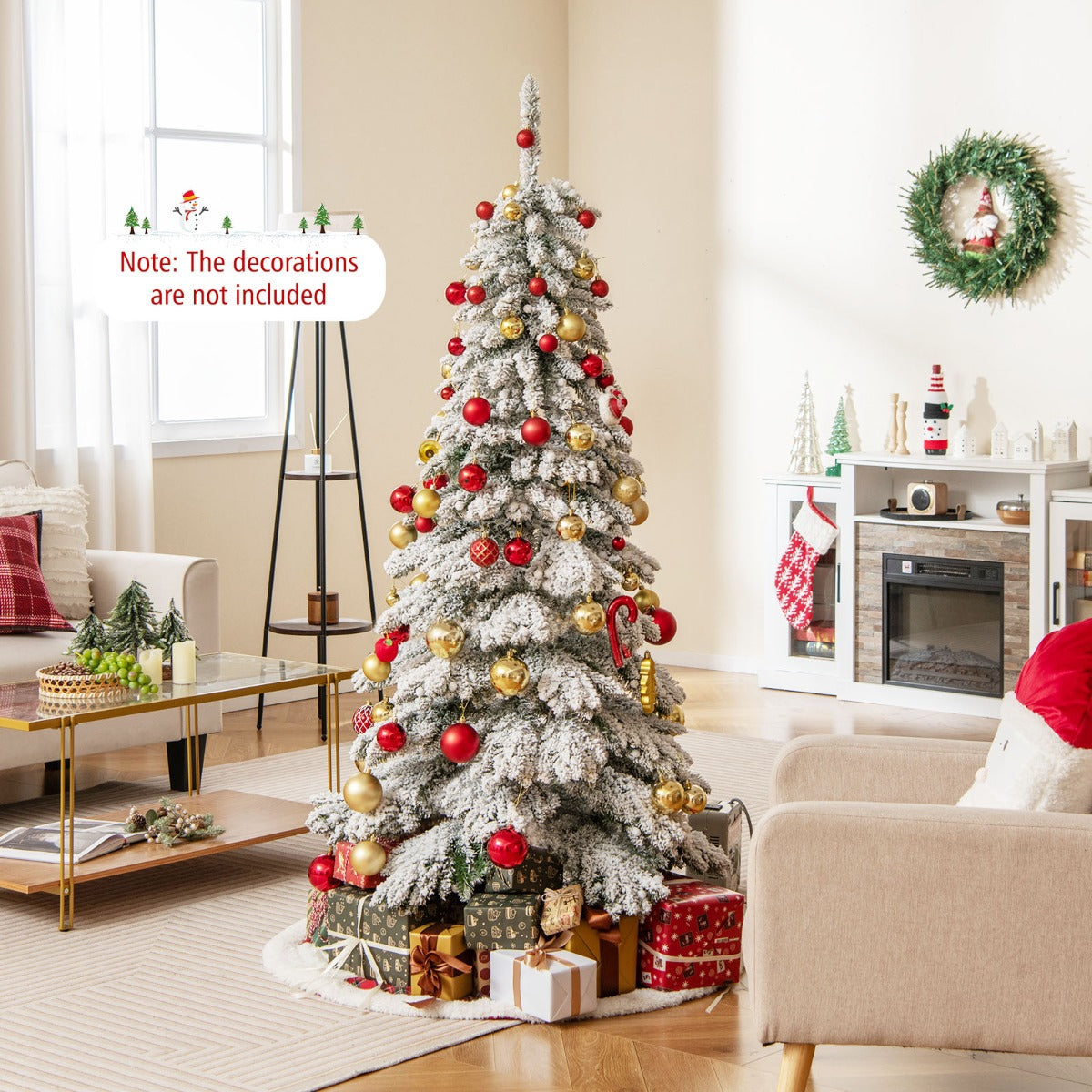 Costway 180 CM Pre-Lit Artificial Hinged Xmas Tree with 300 Warm White LED Lights