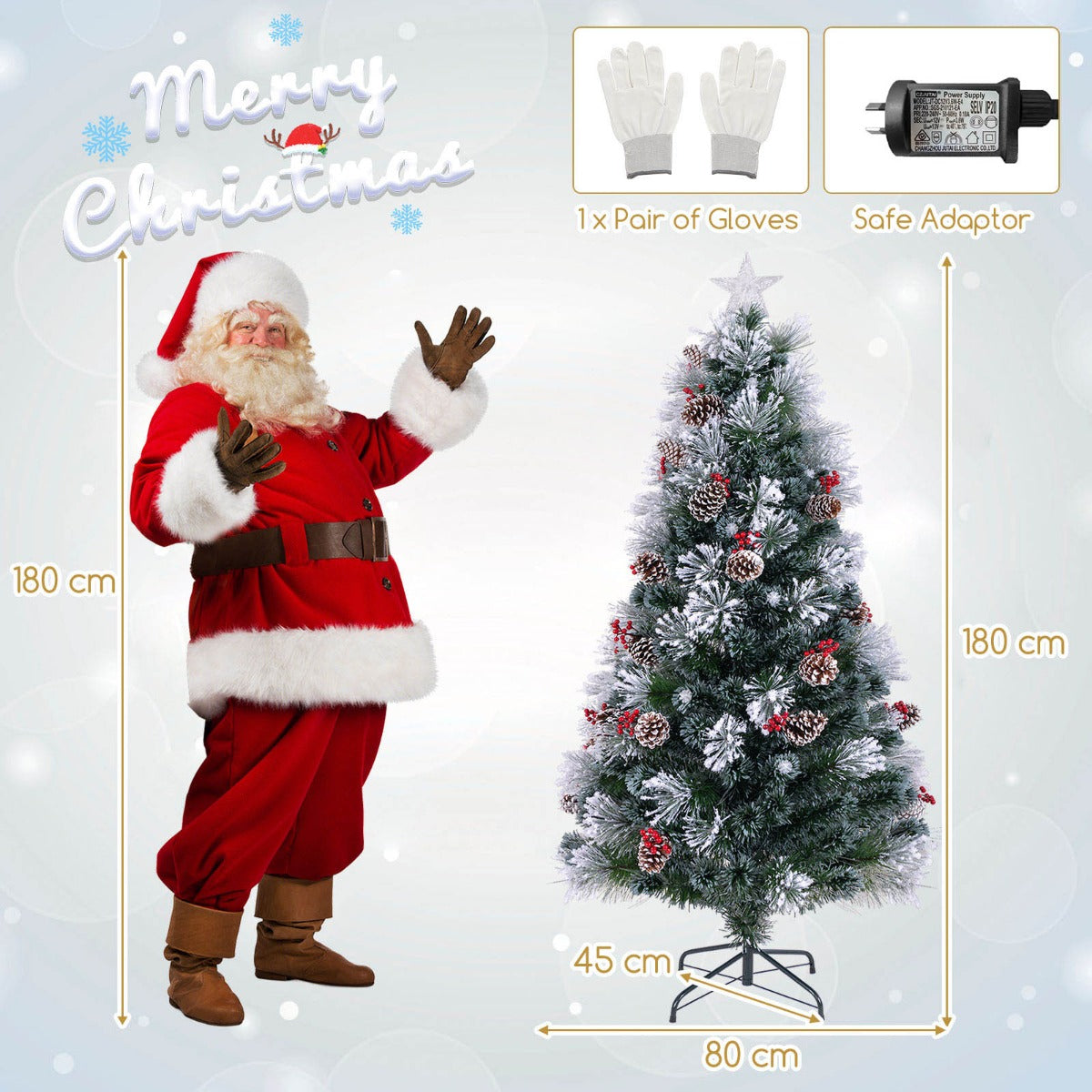 Costway 180CM Flocked Christmas Tree with 220 Branch Tips and Pine Needles