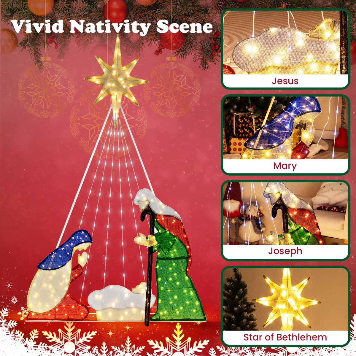 180CM Lighted Nativity Scene with 240 LED Lights and Ground Stakes