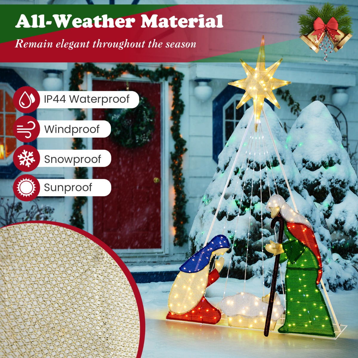 180CM Lighted Nativity Scene with 240 LED Lights and Ground Stakes