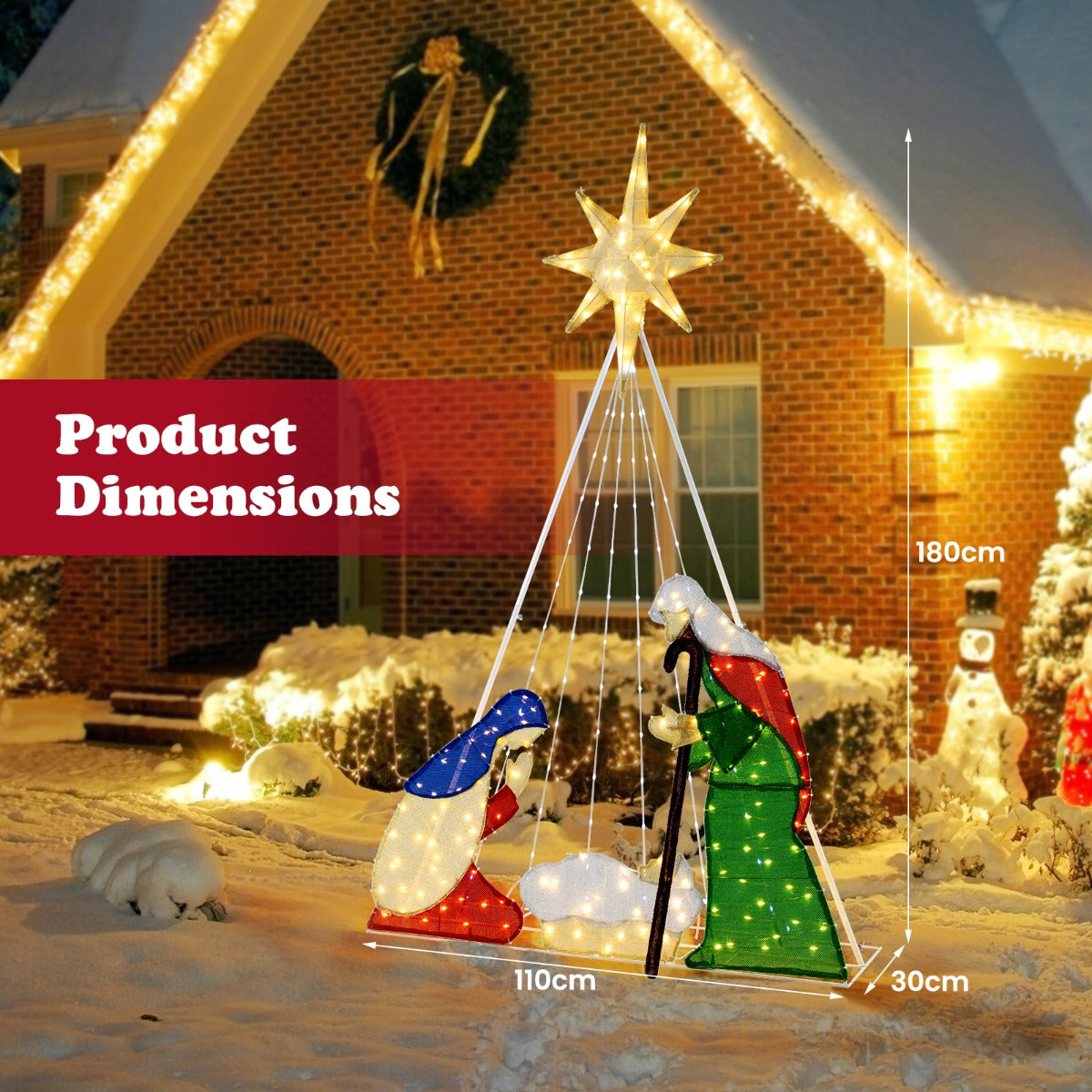 180CM Lighted Nativity Scene with 240 LED Lights and Ground Stakes