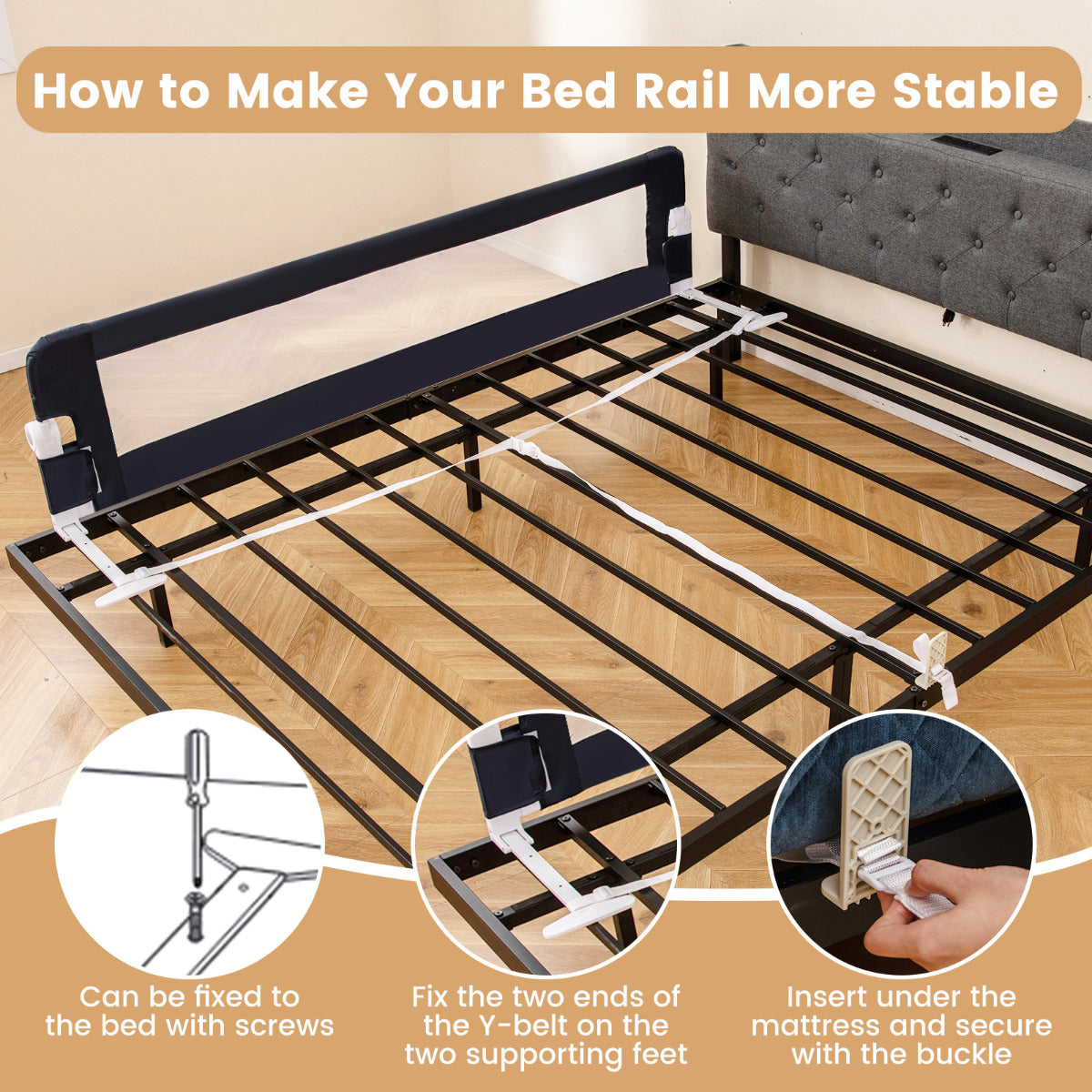 180cm x 42cm Foldable Bed Rail with Adjustable Safety Strap for Toddlers-Blue