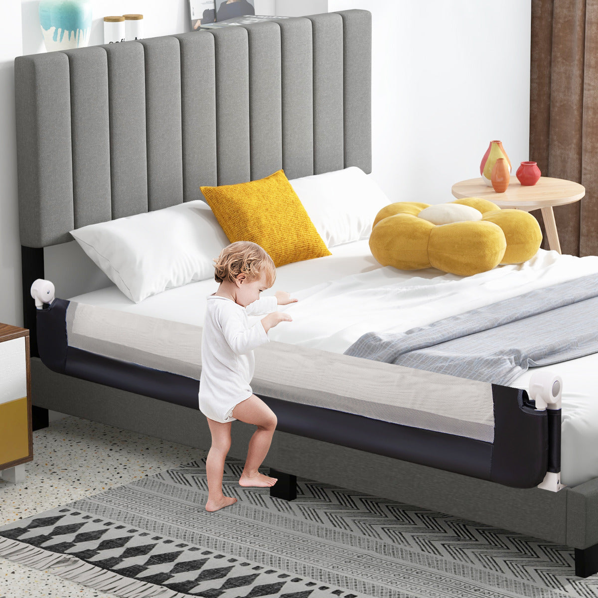 180cm x 42cm Foldable Bed Rail with Adjustable Safety Strap for Toddlers-Blue