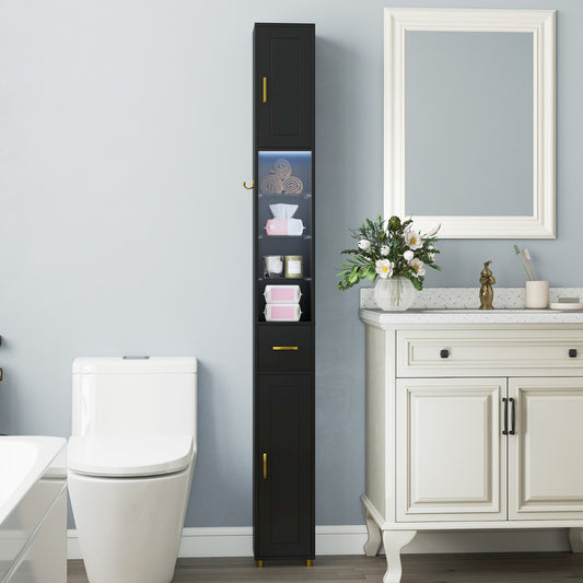 181 cm Tall Bathroom Cabinet with 3 Doors and Adjustable Shelves-Black