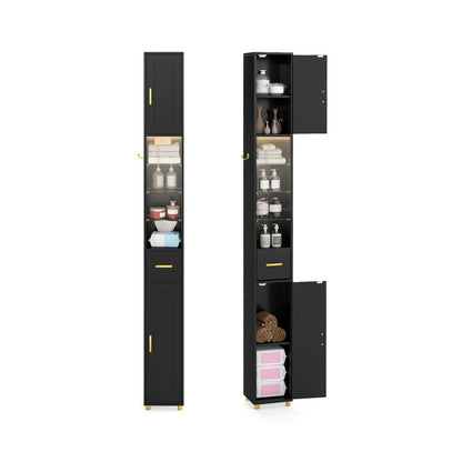 181 cm Tall Bathroom Cabinet with 3 Doors and Adjustable Shelves-Black