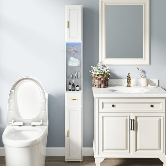 181 cm Tall Bathroom Cabinet with 3 Doors and Adjustable Shelves-White