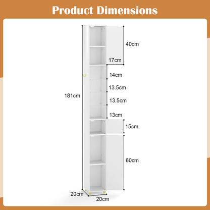 181 cm Tall Bathroom Cabinet with 3 Doors and Adjustable Shelves-White