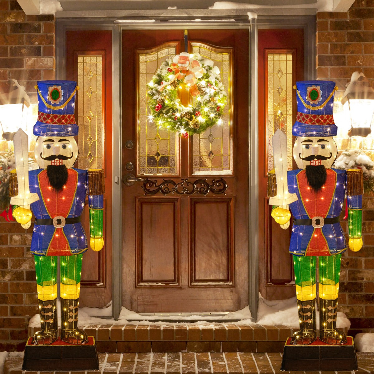 Costway 184 CM Pre-Lit Nutcracker with Sword and 110 LED Lights