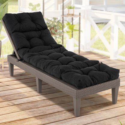186cm x 56cm Patio Lounge Chair Cushion with 4 String Ties(Chair Excluded)-Black