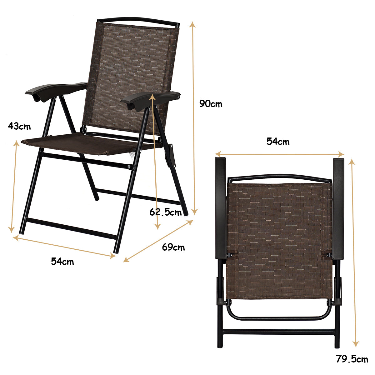 Two or four-piece adjustable reclining folding chairs for patios, poolsides, and camping