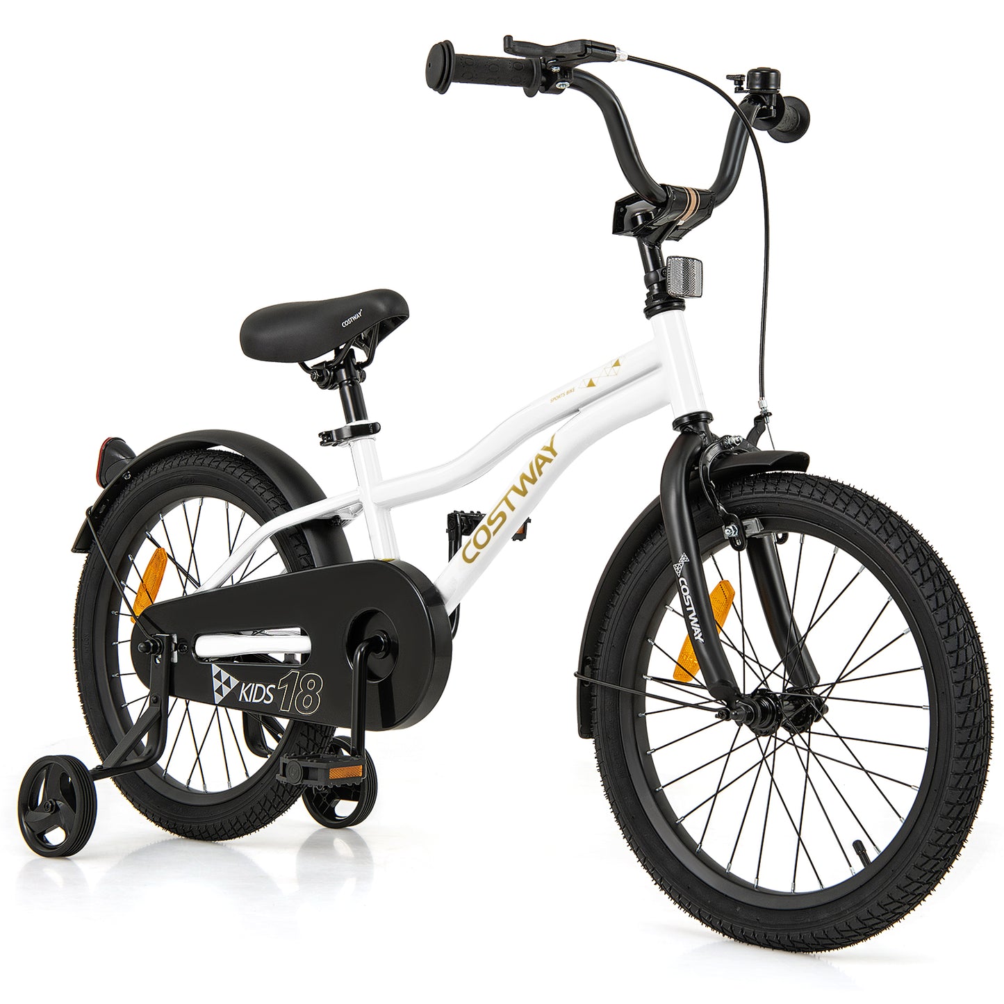 18 Inch Kids Bike Adjustable with Removable Training Wheels for Aged 4-8-White