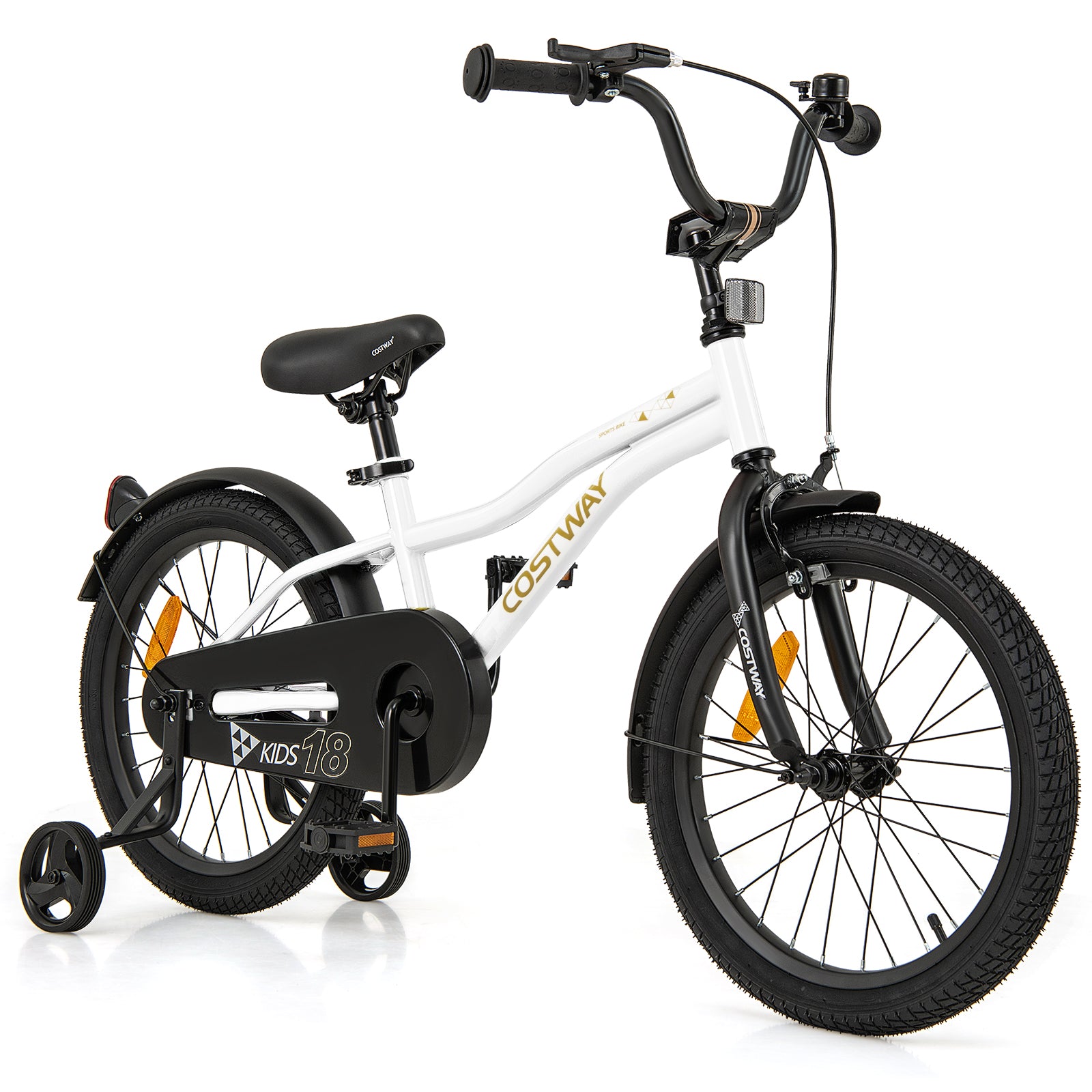18 Inch Kids Bike Adjustable with Removable Training Wheels for Aged 4-8-White