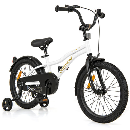 18 Inch Kids Bike Adjustable with Removable Training Wheels for Aged 4-8-White