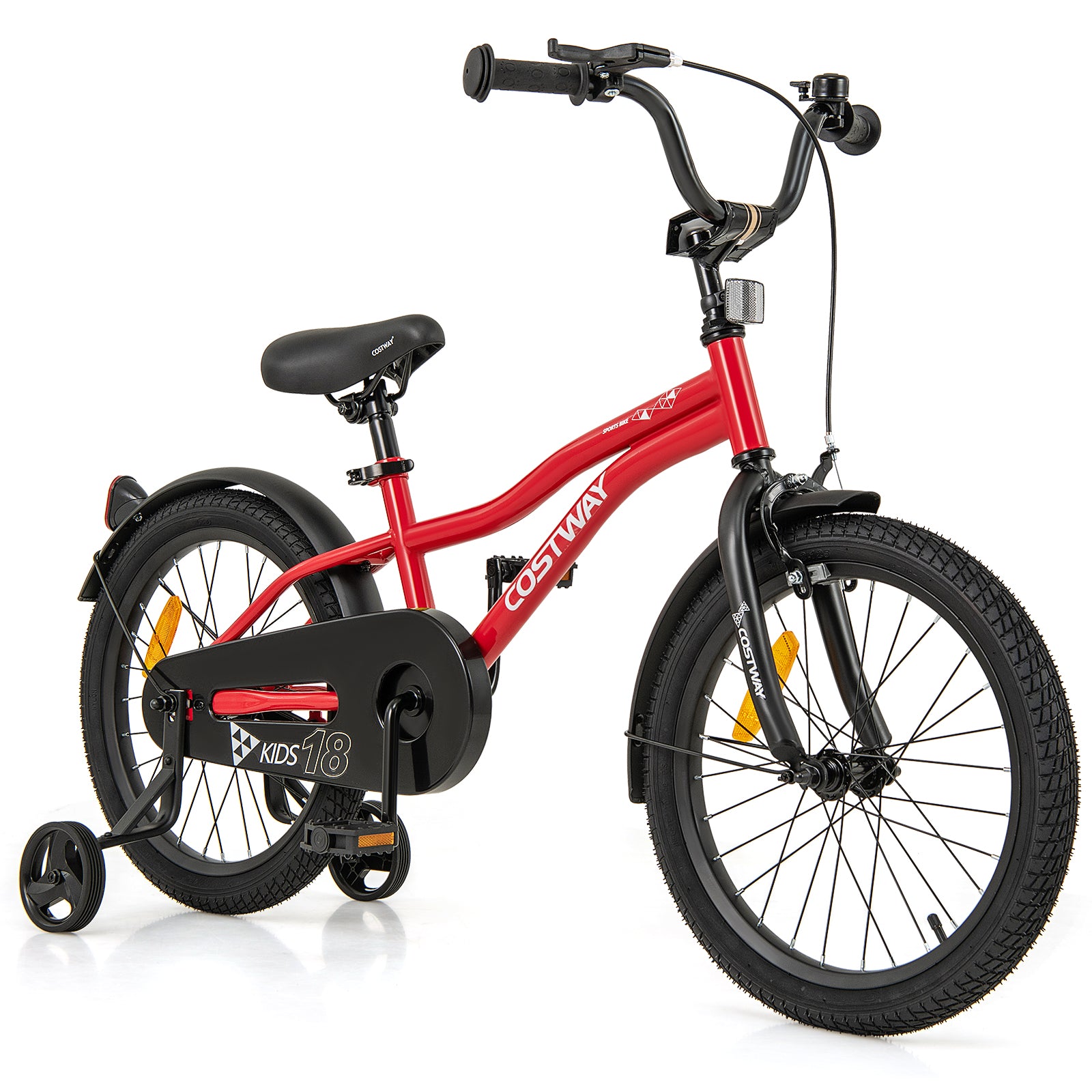 18 Inch Kids Bike Adjustable with Removable Training Wheels for Aged 4-8-Red