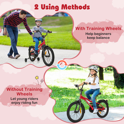 18 Inch Kids Bike Adjustable with Removable Training Wheels for Aged 4-8-Red