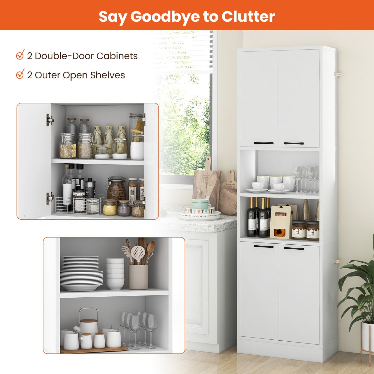 190 CM Tall Freestanding Kitchen Pantry Cabinet-White