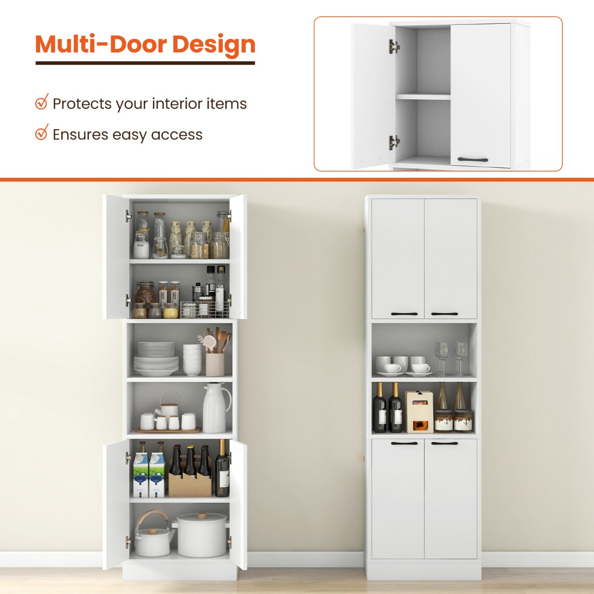 190 CM Tall Freestanding Kitchen Pantry Cabinet-White
