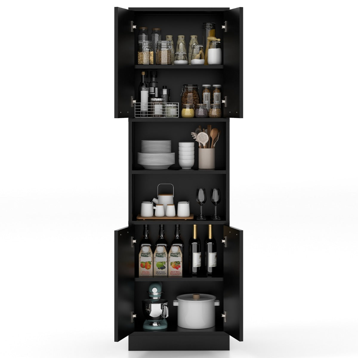 190 CM Tall Freestanding Kitchen Pantry Cabinet-Black