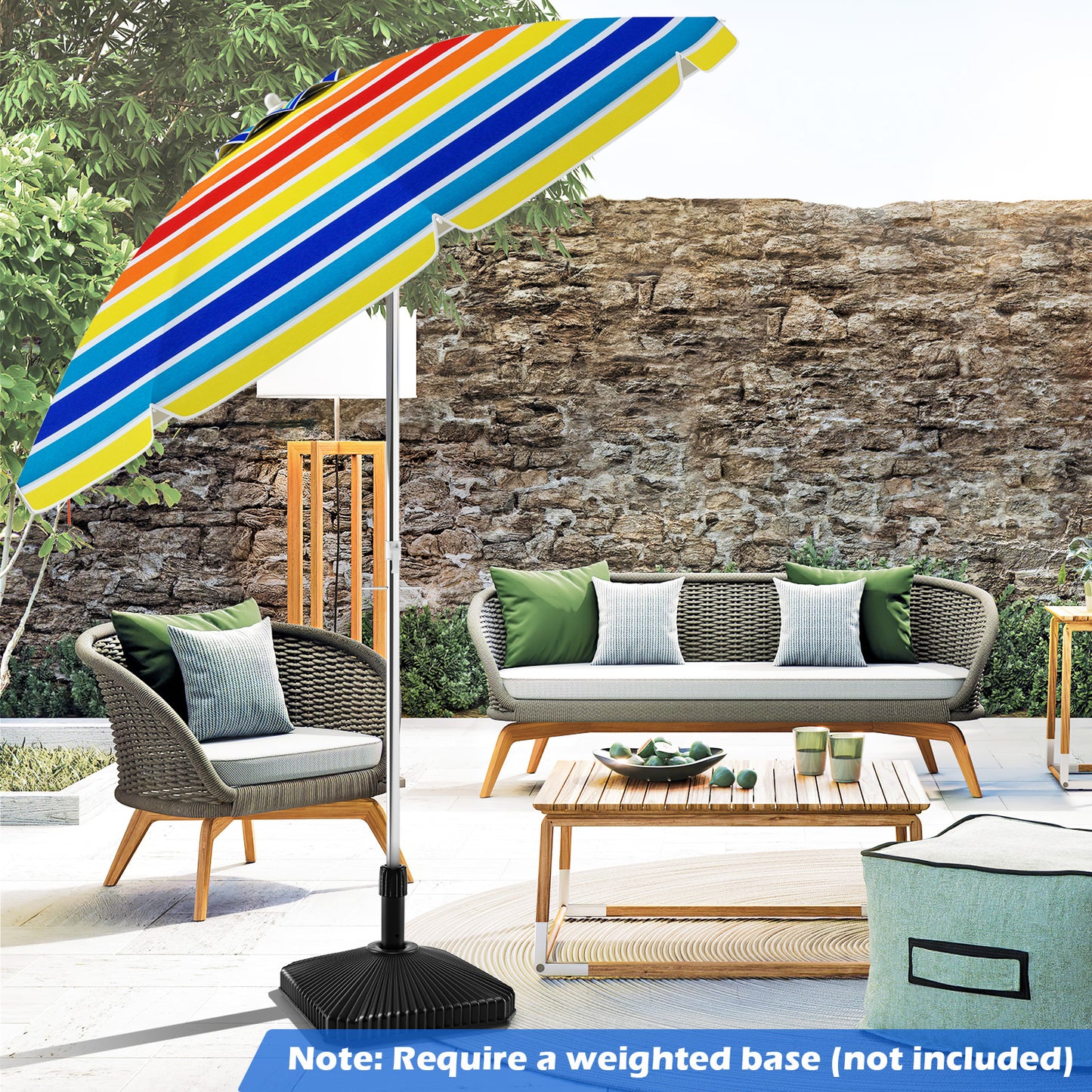 198cm Beach Umbrella with Sand Anchor UPF50+ and Carry Bag-Multicolour