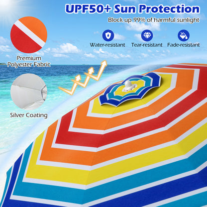 198cm Beach Umbrella with Sand Anchor UPF50+ and Carry Bag-Multicolour
