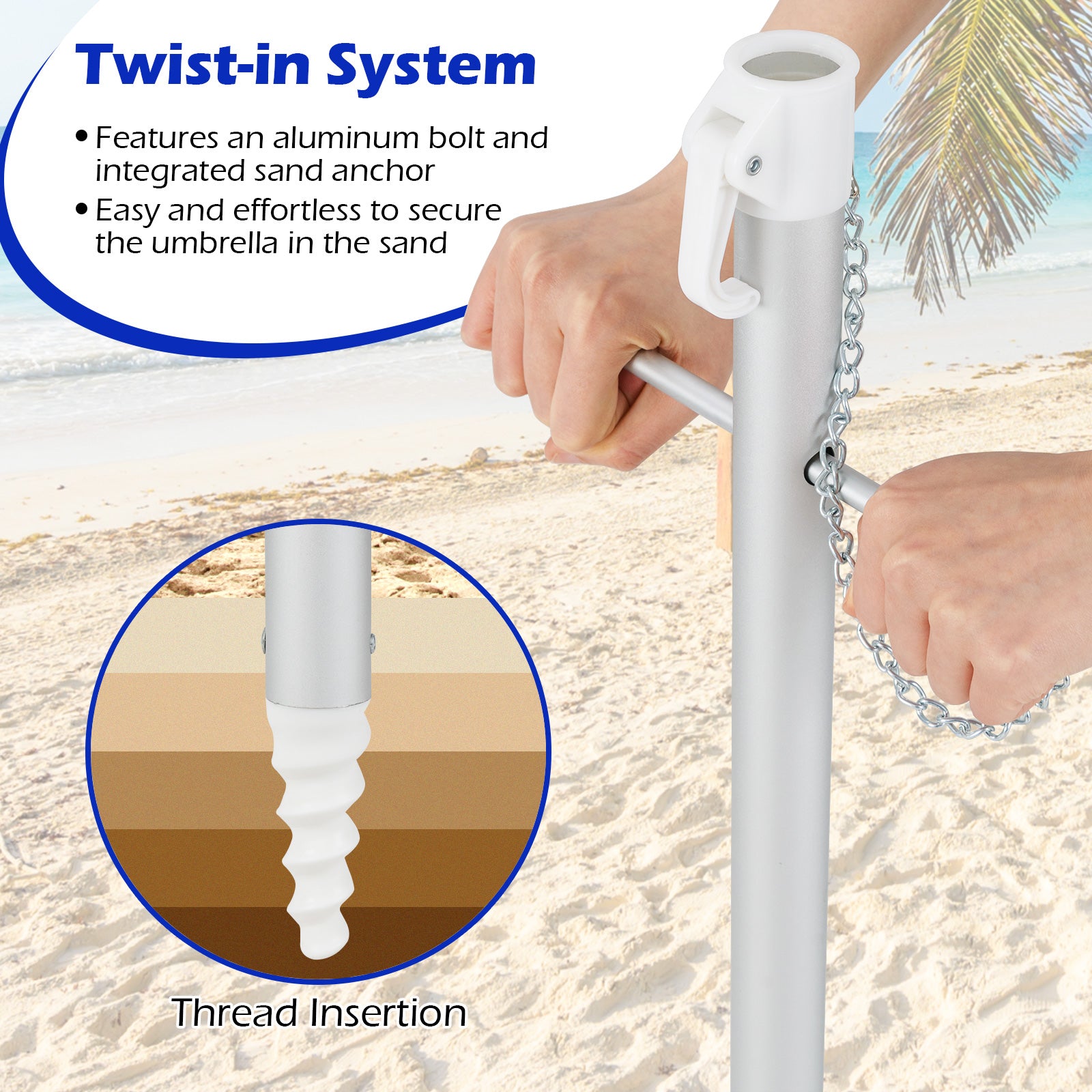 198cm Beach Umbrella with Sand Anchor UPF50+ and Carry Bag-Multicolour
