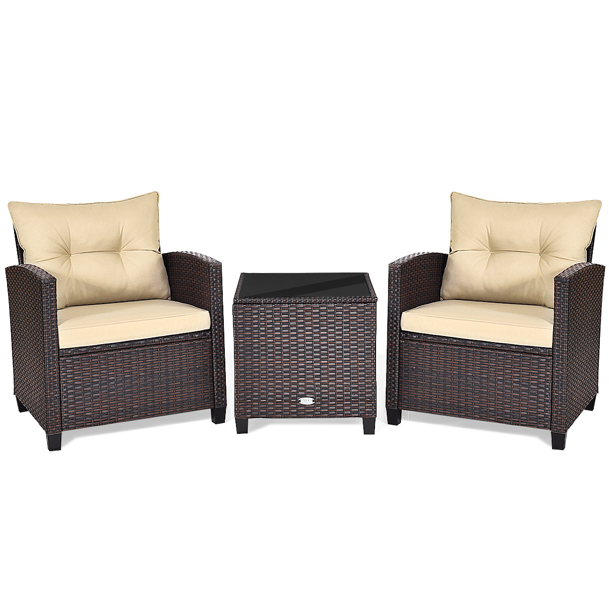 Costway 3 Pieces Wicker Sofa Set with Washable Cushion for Patio