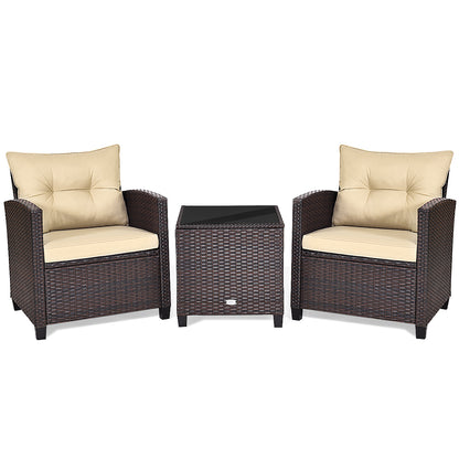 Costway 3 Pieces Wicker Sofa Set with Washable Cushion for Patio